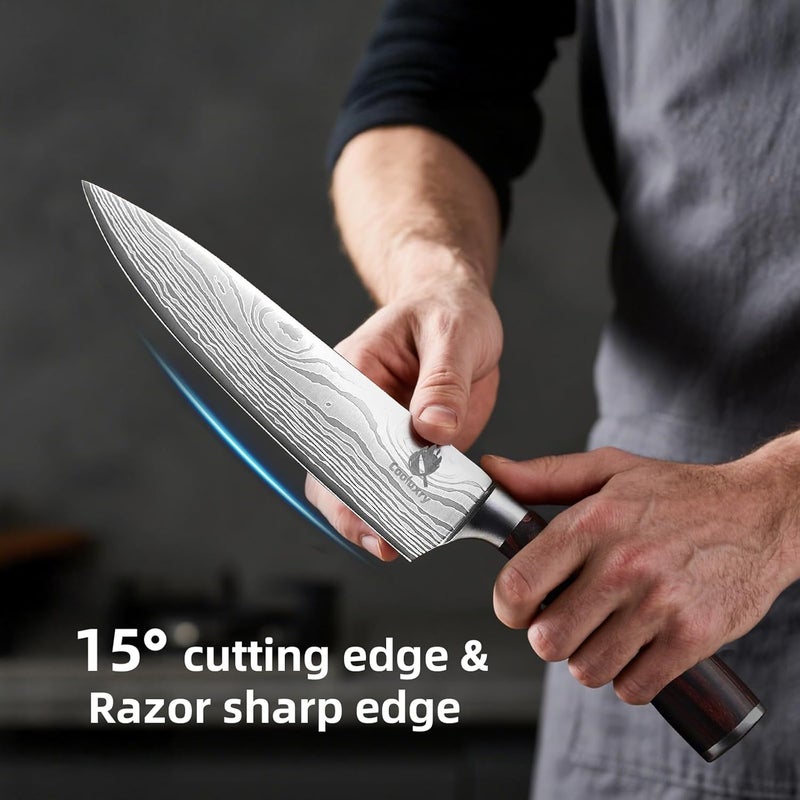 Cooluxry Professional Chef Knife - 8 Inch High Carbon Stainless Steel Kitchen Knife with Ergonomic Pakkawood Handle for Precise Cutting - Image 3